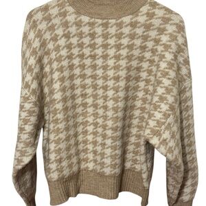H&M Beige and Cream Houndstooth Turtleneck Sweater Wool blend